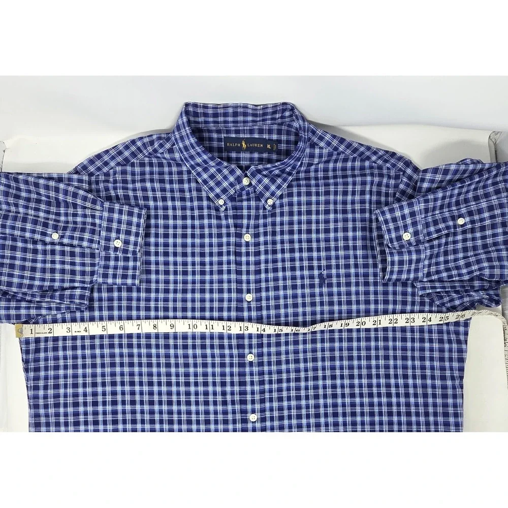 Polo Ralph Lauren Long Sleeve Button Down Shirt Mens Size XL Blue Plaid‎ EUC